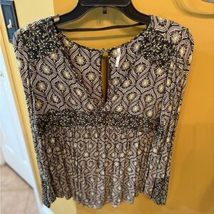 Free People Black and White Geometric Blouse